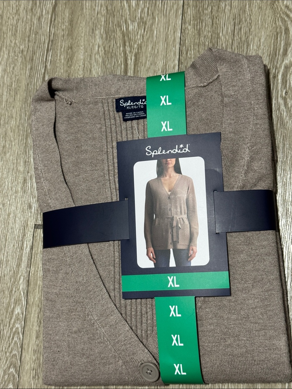 Splendid Taupe Belted V-Neck Cardigan